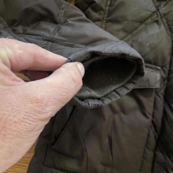 Lands' End Jacket Womens XS Petite Brown Quilted Down Faux Fur Hood Parka Zip - Picture 5 of 14